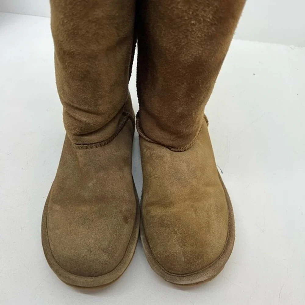 Bear Paw Elle tall suede brown tan winter boots sheepskin wool lining size 6